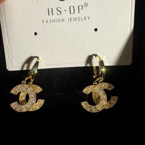 Gold and Rhinestone Fashion Earrings